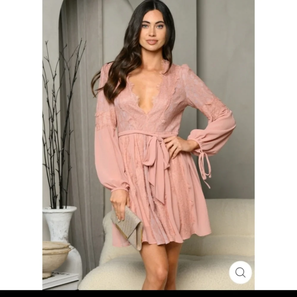 Large Blush lace long sleeve dress - Picture 4 of 4